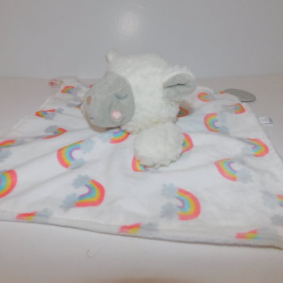 Modern Baby Plush Sheep lamb Rainbows Security Blanket Baby lovey Teether rattle - Picture 5 of 9